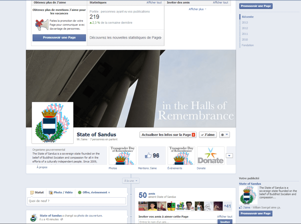 The State of Sandus Facebook page was decorated for Transgender Day of Remembrance.