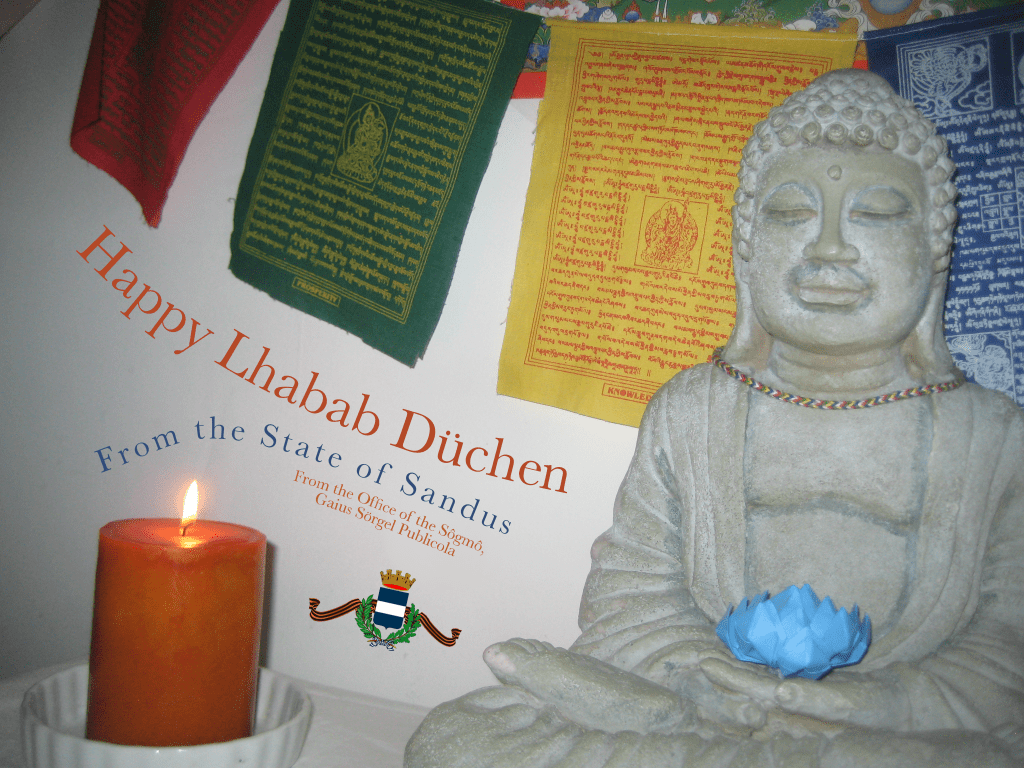 Sandus's official poster for Lhabab Düchen depicts the National Buddhist Altar of Sandus.